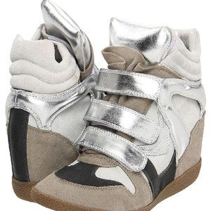 Steve Madden HiLight High Top hidden Wedge Sneaker size 7 Grey Suede